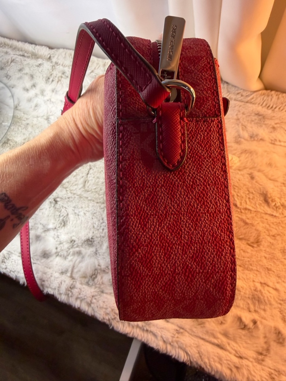 Michael Kors Pink-Red Signature Crossbody Bag - Picture 6 of 16